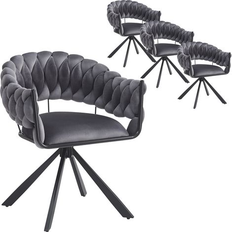 Lot de 4 chaises velours gris - Salle à manger/coiffeuse, style luxe, pieds métal griffe réglables - Moderne & ergonomique (1/5)