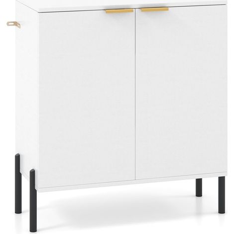 Weißes Sideboard mit zwei Türen und Metallbeinen
