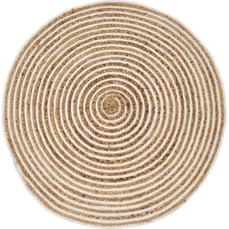 Tapis rond, moquette carpette en jute tressé coloris naturel - Diamètre 90 x Hauteur 0.5 cm -JUANIO (1/3)