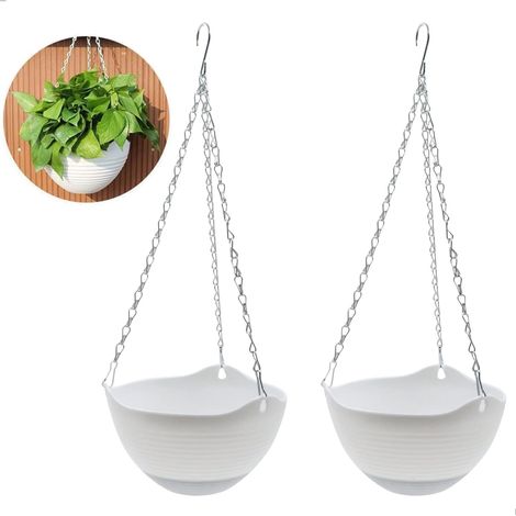 de Fleurs Suspendu pour Balcon Panier en avec Crochet à chaîne - Decoration Murale Intérieur Extérieur Jar 2pcs-Pot Plastique (1/5)