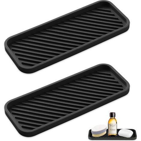2 Pièces Organisateur évier Silicone,Porte éponge Silicone Noir,Tapis D'égouttage,Rangement Eponge Evier,Support Eponge Evier Antidérapant (1/5)