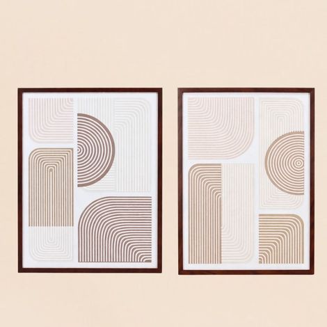 Set de 2 toiles en relief à motifs géométriques beiges, marrons 45x60cm (1/5)