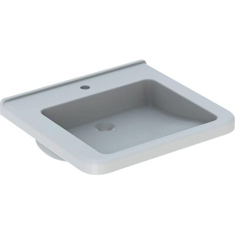 Lavabo Geberit Renova Comfort Square, adapté PMR, 60x55cm, troude robinetterie au centre, sans trop-plein, Blanc