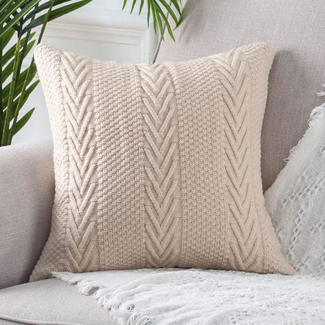 Housse de Coussin Microfibre Coton tricoté Decorative Douillet Taie d'oreiller Moderne pour Canapé Douce pour Maison Salon Chambre 50x50 cm Beige (1/5)