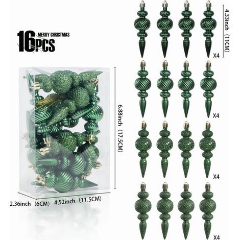 Ornement De Sapin De Noël - Pendeloque En Forme De Finiale - 16 Pièces - 11 Cm - Décoration Pour Arbre De Noël Et Fête De Fin D Année