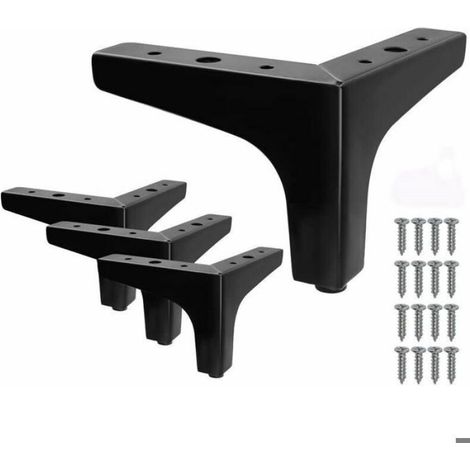 Set de 4 pieds de lit en métal noir, forme triangulaire, hauteur 10 cm, design moderne (1/4)