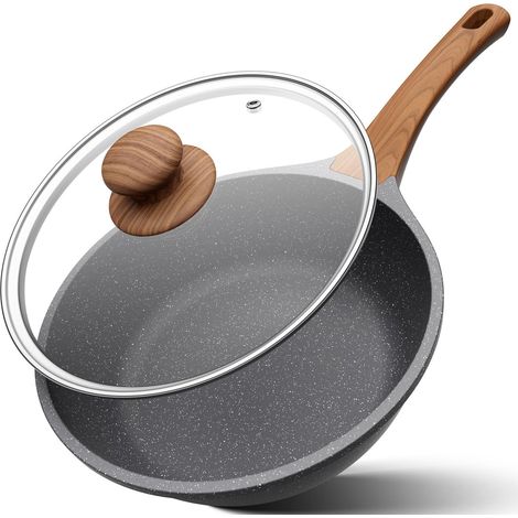 Poêle haute avec couvercle – Poêle antiadhésive en granit, compatible induction