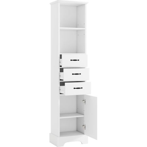 Armario alto de baño MDF lacado 38 x 26 x 172,5 cm con 3 cajones y estantes ajustables (1/5)