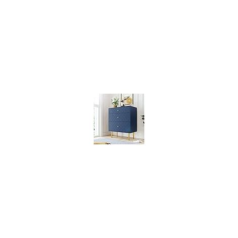 SOGES Commode à 3 Tiroirs, Meuble de Rangement Moderne, Armoire à Tiroirs, Table Console, Table Appoint pour Chambre à Coucher, Salon, Couloir ou Éntrée, Bleu Marine 75 x 40 x 89 cm (1/5)