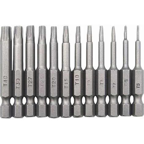 12PCS Jeu d'embouts de Tournevis Torx Set de Tournevis Magnétiques en Acier S2 Tournevis Etoile 6 Branches Tige hexagonale 1/4 Pouce T5-T40 (1/5)