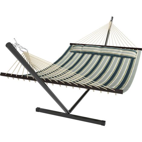 Hamac de Jardin Portable avec Support, Barres de Séparation et Oreiller Amovible, 353 x 94 x 115 cm – Vert (1/5)