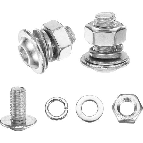 10Pcs M6 x 12mm Vis À Tête Bombée À Collerette, 304 Acier Inoxydable Vis À Six Pans Creux Avec Écrous Rondelles Plates Et Grower, Finition Argentée (1/5)