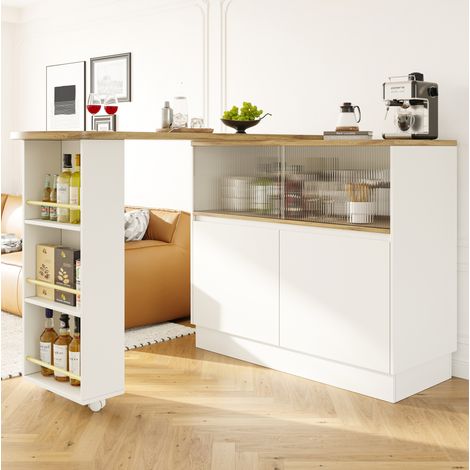 Meuble bar en MDF blanc 90 x 45 x 100 cm, rotation 360° (1/5)