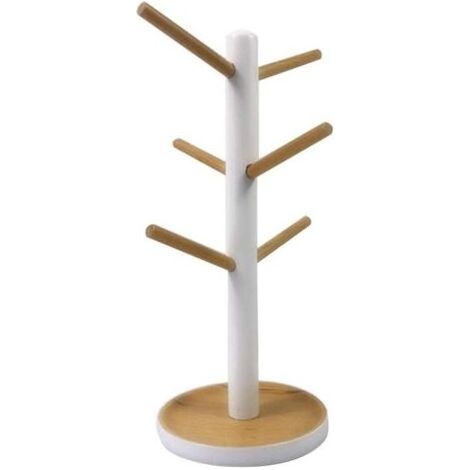 Portabicchieri a forma di albero, albero portabicchieri con 6 ganci per riporre, supporto per tazze in legno rimovibile per organizzare la cucina, per asciugare le tazze da caffè (1 pezzo, bianco) (1/5)