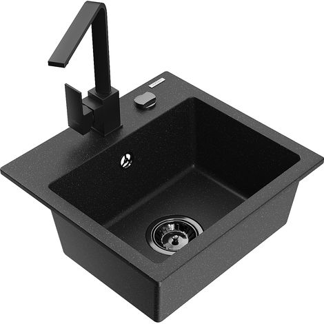Mexen Milo lavello in granito 1 vasca con miscelatore da cucina Rita, nero/argento metallizzato - 6505-73-670300-70-B (1/5)