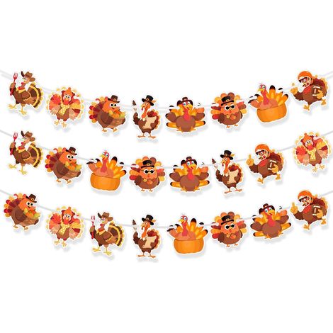 Guirlande de 3 bannières de dinde pour décorations de Thanksgiving, pré-assemblée, 8 motifs de dinde pour décoration murale, de cheminée et de fête  Décorations de Thanksgiving de style ferme (1/5)