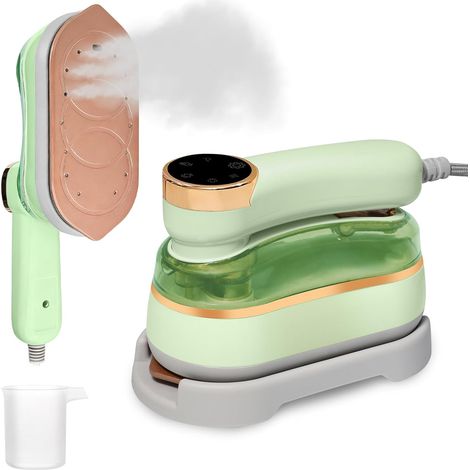 Mini fer à repasser de voyage, mini fer à repasser à vapeur portable, 1200 W, vapeur pliable, chauffage rapide en 20 secondes, rotatif à 180°, supporte le repassage à sec et humide, vert (1/5)