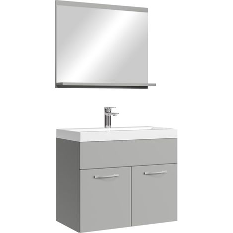 Badplaats Set Mobili Bagno Montreal Set 02 60 x 35 cm - Grigio Opaco - Mobile Sospeso con Lavabo e Specchio (1/5)