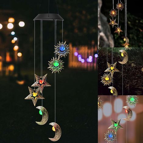 Carillons Solaires LED Extérieur, Lampes Soleil/Lune/Étoile, Étanches, Jardin/Balcon, Décoration