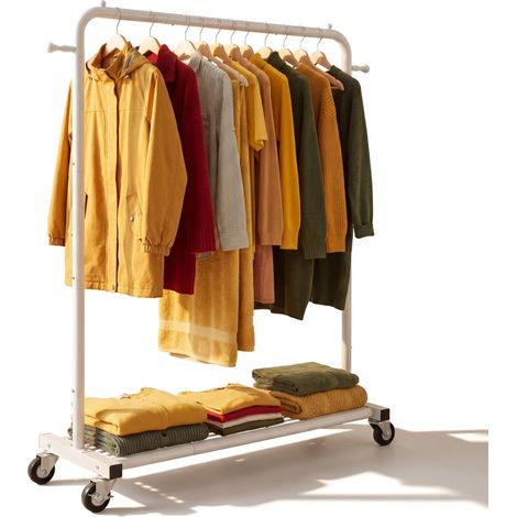 Portant à vêtements sur roulettes, portant à vêtements avec étagère de rangement inférieure en maille, cadre en métal robuste, portant à vêtements à roulettes pour accrocher des vêtements (1/5)