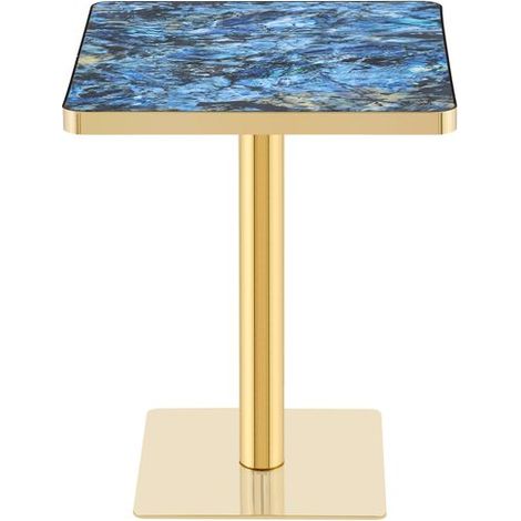 Table à manger effet marbre plateau carré plateau uv structure métallique style moderne (1/5)