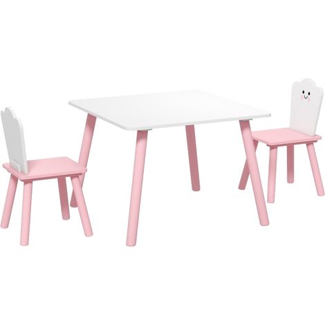Conjunto infantil de mesa y 2 sillas de 3 piezas, rosa y blanco DESVIAE (1/5)