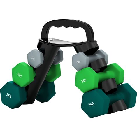 SPORTNOW Set di 6 Manubri con Rack di Supporto 2 x 1 kg, 2 x 3 kg, 2 x 5 kg