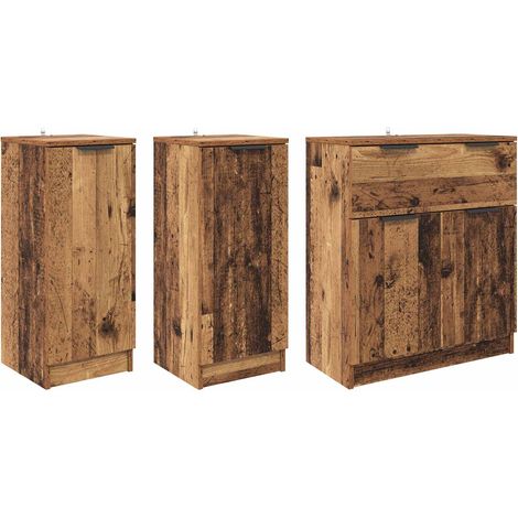 Aparador con cajón 3 pcs Madera envejecida Madera de ingeniería vidaXL