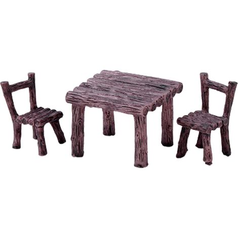 Ensemble Miniature Table et Chaises Résine pour Jardins et Décor DIY - 1 Table, 2 Chaises, Brun / Marron - 2.1×2.1×3.35cm / Diamètre 3.2cm (1/5)