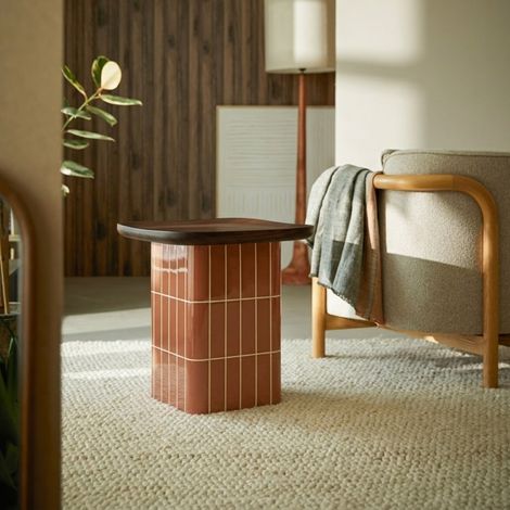 Bout de canapé terracotta effet céramique et plateau chêne Georges
