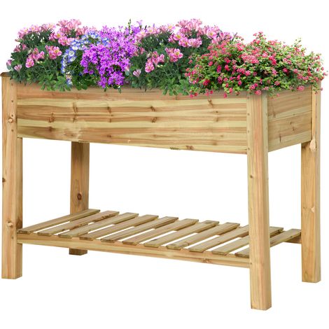 Jardinière surélevée avec Étagère de Rangement en Bois, Carré Potager sur Pied surélevé, 113 x 56 x 84 cm, vert