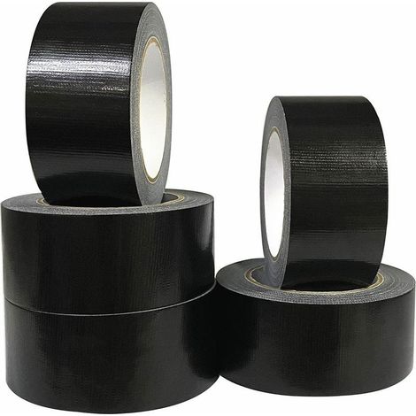 Lot de 5 rubans adhésifs en tissu noir 220 microns x 50 mm x 20m, gaffer noir,ruban adhésif americain de réparation d\'étanchéité,heavy duty duct tape,ruban large resistant noir (1/5)