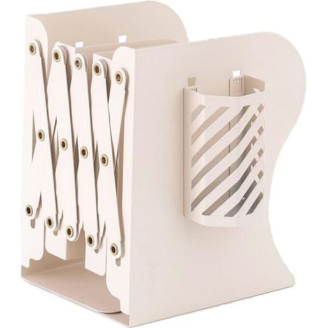 1 serre-livre extensible, serre-livre réglable en métal adapté aux livres lourds, support d'organisateur d'étagère pour tables, bureau, maison, école, support de rangement (blanc ivoire) (1/4)