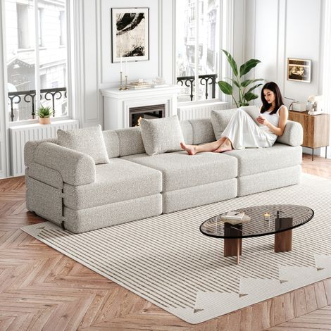 Sofá cama individual chenilla con almacenaje khaki OKMYHOME (1/5)