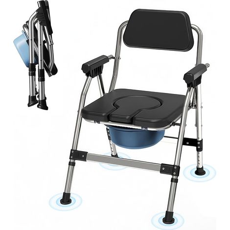 Chaise de toilette pliable réglable en hauteur avec accoudoirs, seau et dossier pour personnes âgées et handicapées (1/5)