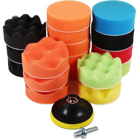 Kit 19 disques mousse polissage 75mm pour polisseuse voiture et cirage avec adaptateur perceuse M10 (1/5)