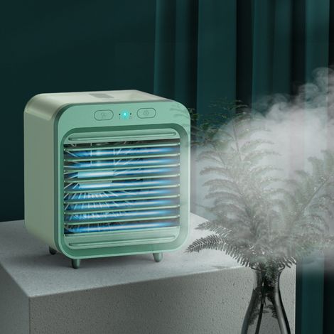 Climatiseur Portable Rechargeable, 3 Vitesses, Humidificateur, Silencieux, pour Voiture, Bureau, Camping, Chambre, Vert (1/5)