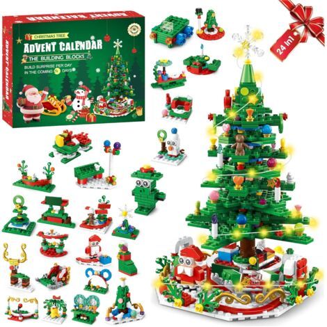 Vtizikl Adventskalender 2025 Weihnachtsbaum-Bausteinset, 24-tägiger Weihnachtscountdown-Baustein-Baustein-Baustein-Bausteinset, 24-in-1-Weihnachtsbaustein-Spielzeuggeschenk für Teenager, Mädchen, Jung