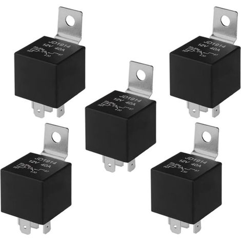 5 Pièces 5 Broches Voiture Relais, 12V 40A SPDT Relais Automobile avec Support de Montage en Métal, pour Voiture Camion Bateau (Noir) (1/4)