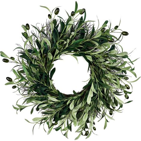 Guirlande De Branche D'olivier - 45 Cm - En Rotin Et Plastique - Pour Porte D'entrée - Décoration Printemps Été - 1 Pièce (1/5)