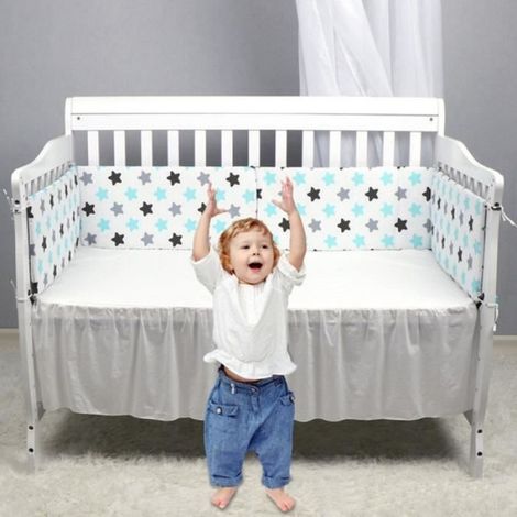Tour de lit bébé 200 x 30 cm, coussin barrière anti-collision pour berceau contour lit bébé respirant en coton, nuages gris (1/4)