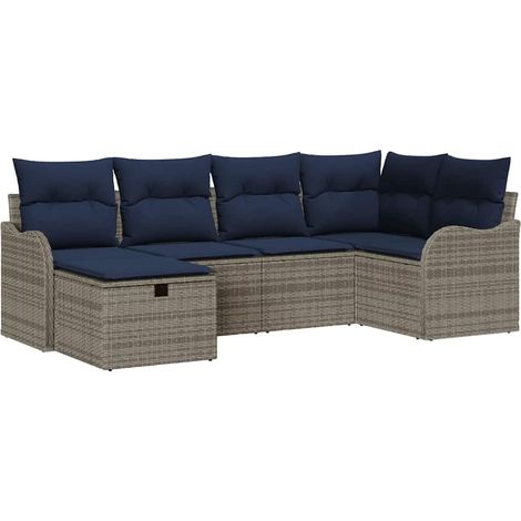 Garden Sofa Set 6 pcs Grey and Navy Poly Rattan vidaXL (1/5)
