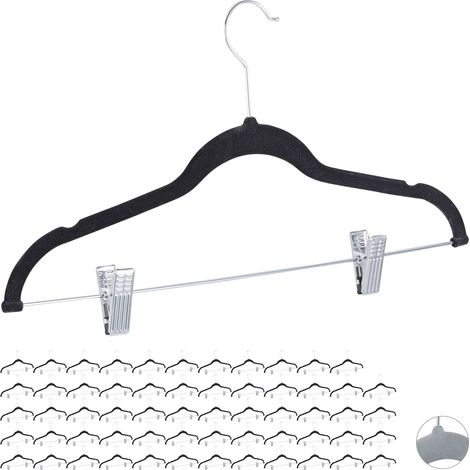 Pack de 60 Perchas Ropa con Pinzas y Giro de 360º, Metal, Negro, 43 cm