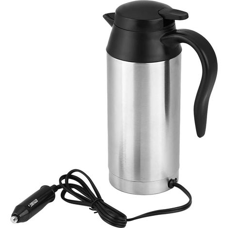 Bouilloire de Voyage Électrique Portable en Acier Inoxydable 750ml, Allume Cigare de Voiture de 12V, Bouilloire Chauffante Tasse de Voyage Électrique avec Bande de Caoutchou (1/5)