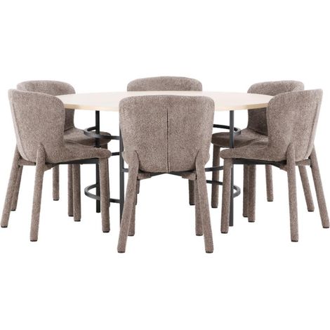 Copenhagen ensemble pour salle à manger table Ø140cm et 6 chaises whitewash, brun.