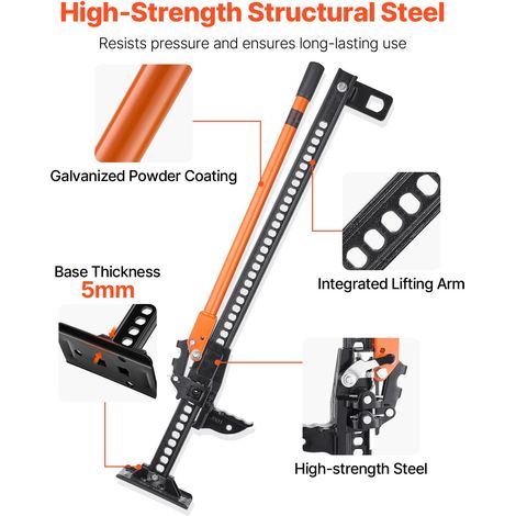 Cric agricole 107,5 cm, cric tout-terrain à cliquet 3,18 t, capacité 7 000 lbs, course de levage 130,1-929,6 mm pour tracteur, camion, SUV (1/5)