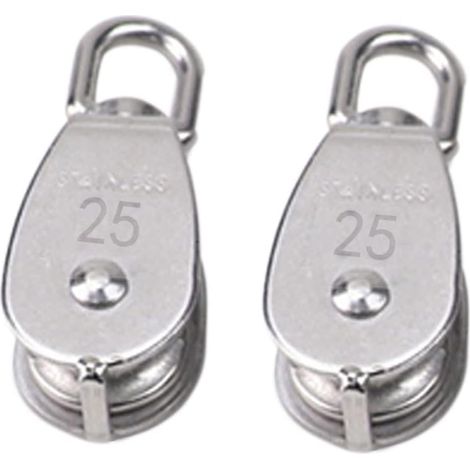 Lot de 2 poulies en acier inoxydable 304, poulie simple robuste avec rouleau, pour levage et cordage (1/3)