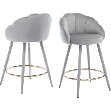 Wahson Taburetes altos Juego de 2, Moderno Taburetes en Terciopelo, Sillas de bar con Respaldo Pental, Gris