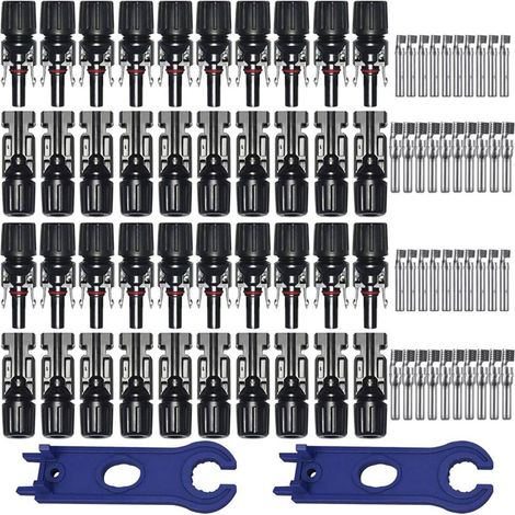 Lot de 20 connecteurs MC4 solaires mâle/femelle  Étanchéité double anneaux  Câbles 2,5 à 6 mm²  Montage rapide sans outil