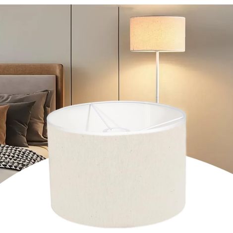 1X Abat-jour Cylindre Tissu Lin 30x20cm Support Métal E27 Salon Chambre Bureau